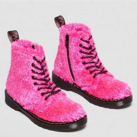 Dr Marten 1460 Pascal Pink Tinsel Fur Lace Up Boots Size 3 - Picture 1 of 9